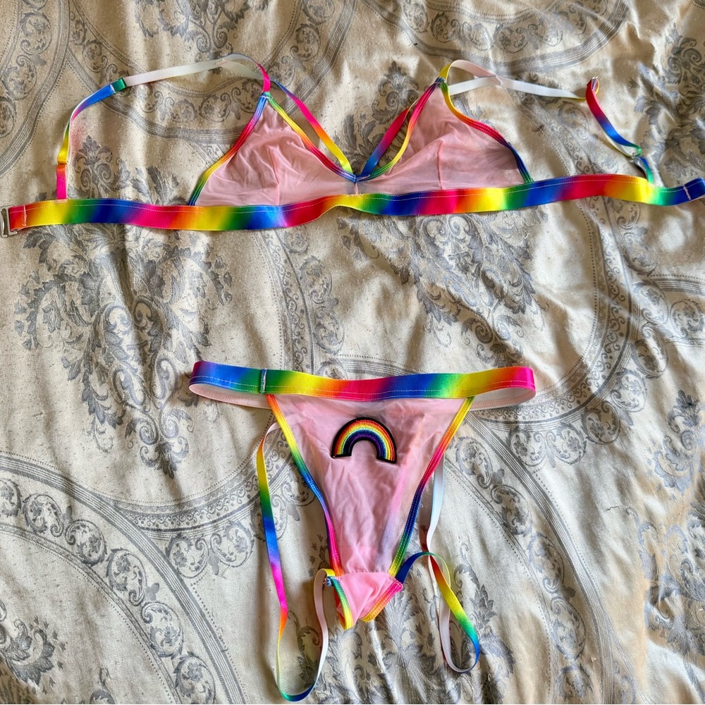 Rainbow Trim Pink Bikini Set